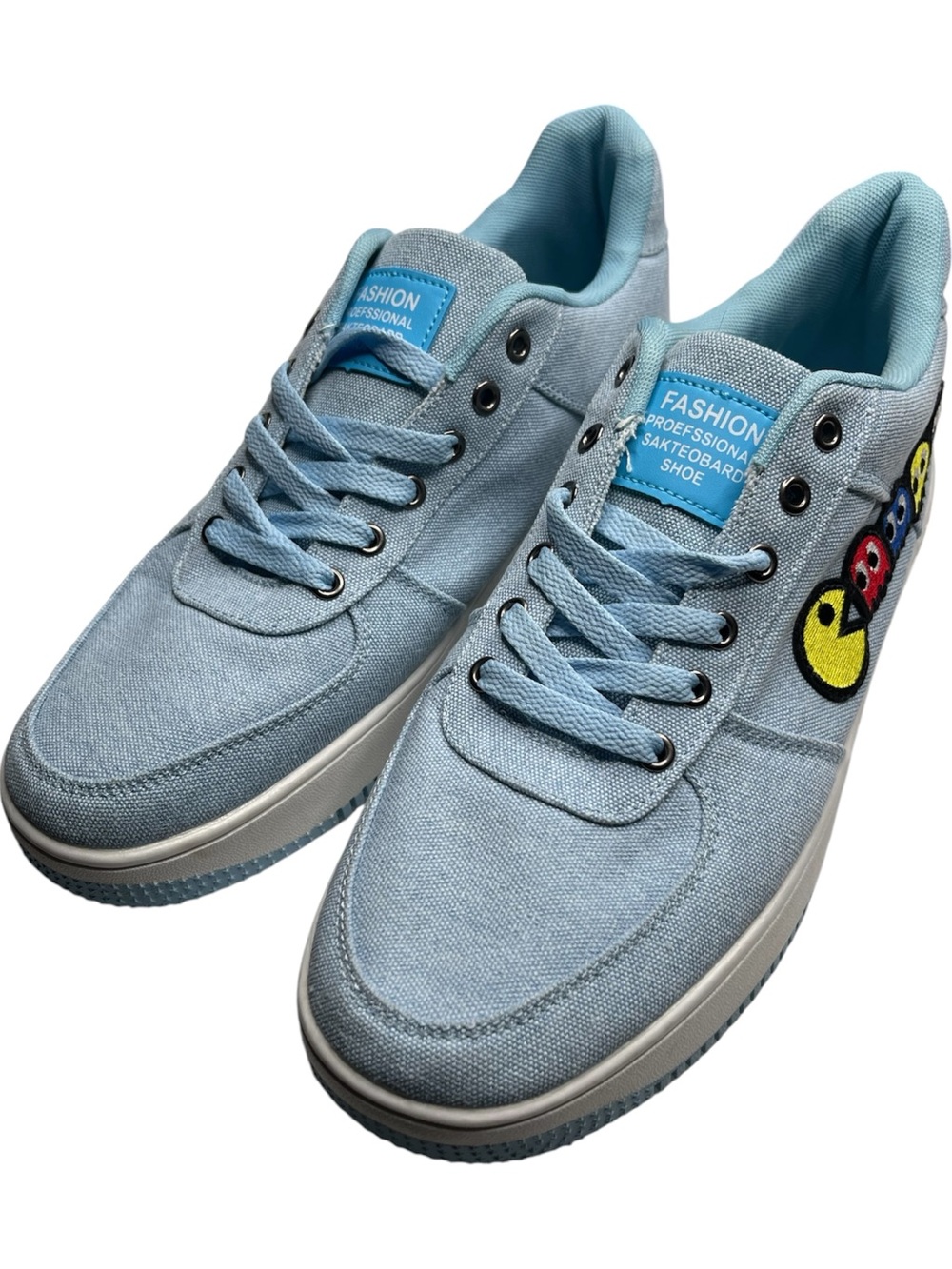 Light Blue Canvas Sneakers with Pac-Man Patch Fashion - Picture 2 of 8